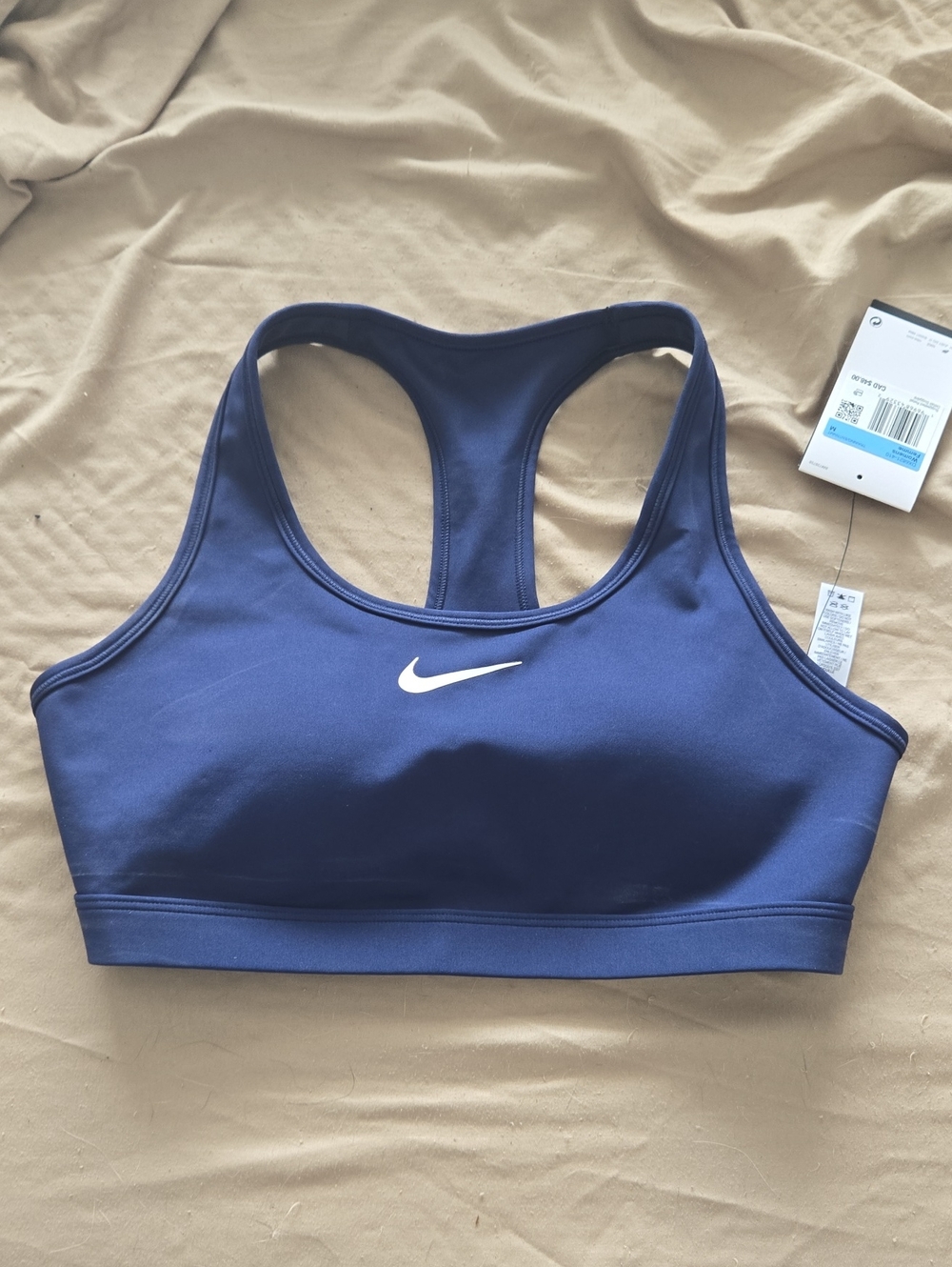 Nike Navy Blue Racerback Sports Bra with White Swoosh